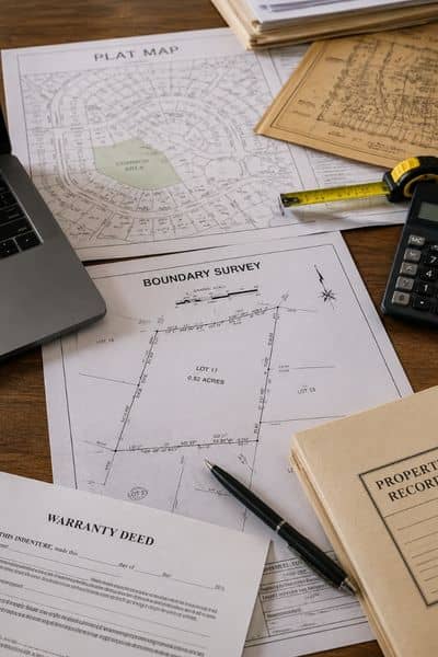 Property records and boundary survey documents used to calculate boundary survey cost