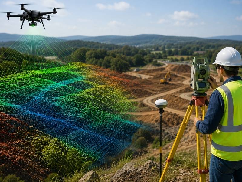 LiDAR drone mapping and topographic survey equipment used on a Tampa FL development site for accurate terrain and elevation data.